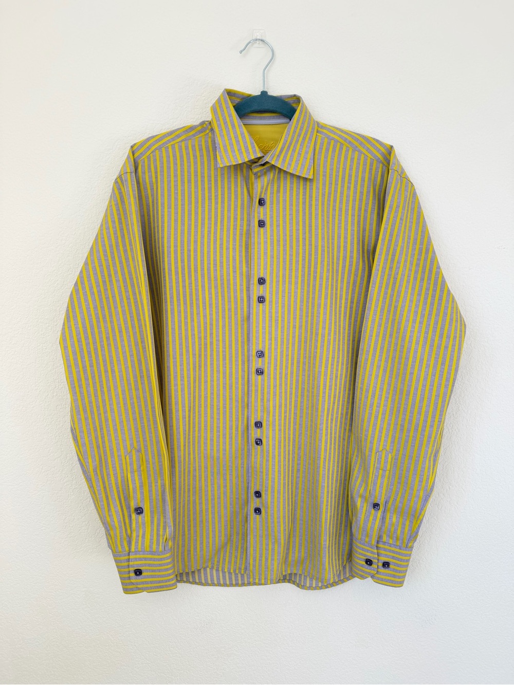 Luchiano Visconti Yellow & Gray Striped Button-Up Shirt
